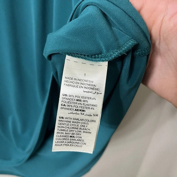 Chico’s Women’s Teal Bead Cut-Out Blouse Medium Liquid Knit Long Sleeve - Picture 4 of 6